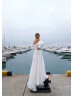 Off Shoulder White Pleated Chiffon Bohemian Beach Wedding Dress